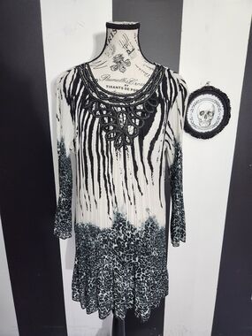 cleo Black and White Striped Pleated Top